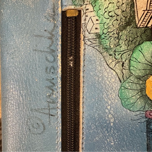 Anuschka Hand painted Colorful Floral Scenic Crossbody Small Leather Bag - Picture 8 of 8